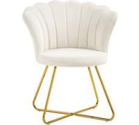 HOMCOM Fauteuil coquillage chaise coiffeuse fauteuil en velours fauteuil de salon avec pieds en acier pour salon et chambre 69 x 64 x 80 cm crème