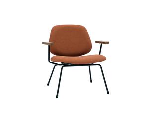 Fauteuil design en tissu effet laine bou terre brûlée, métal noir et bois foncé BARNET