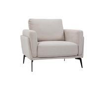 Fauteuil design en tissu effet velours texturé beige et métal noir MOSCO