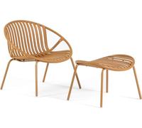Fauteuil d'extérieur avec repose-pieds en polypropylène renforcé de fibre de verre et pieds en métal laqué, fauteuil relax moderne pour jardin, terrasse, balcon et piscine – Tilde – Ocre