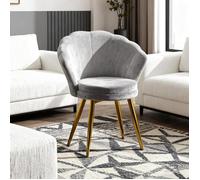 Fauteuil DHHOZAMZ,Fauteille Coquillage,Fauteuilet Salon Velours,Fauteuil Gris,Moderne,Pieds en Métal Plaqué Or,40x64x80 cm
