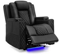 Fauteuil Eclairage LED Sofa Châssis Home Theater Shake Rotating Recliner Sofa With 2 porte-gobelets Noir