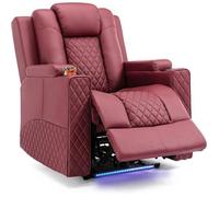 Fauteuil Eclairage LED Sofa Châssis Home Theater Shake Rotating Recliner Sofa With 2 porte-gobelets Rouge