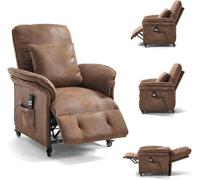 Fauteuil électrique relax, fauteuil télé avec fonction inclinable, fauteuil TV pour salon avec roulettes, dossier et repose-pieds réglables, 2 poches latérales, fauteuil inclinable, revêtement en simi