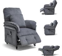 Fauteuil électrique relax, fauteuil télé avec fonction inclinable, fauteuil TV pour salon avec roulettes, dossier et repose-pieds réglables, 2 poches latérales, canapé en tissu, gris foncé