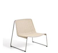 Fauteuil empilable Tavari en corde synthétique beige et acier inoxydable AISI 304 à effet brossé