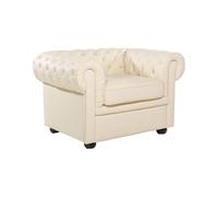 Fauteuil en Cuir Beige Dossier à Points Diamant Style Classique Chesterfield
