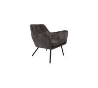 Fauteuil en cuir gris foncé, assise large, fixe, pied acier noir, aspect vieilli - White Label, Bon - 76x80x78 cm