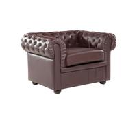 Fauteuil en Cuir Marron Dossier à Points Diamant Style Classique Chesterfield
