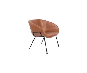 Fauteuil en cuir marron, lounge, assise baquet rembourrée, coutures, cadre en acier, fixe - Zuiver, Bar vintage - 71x66x72 cm