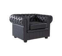 Fauteuil en Cuir Noir Dossier à Points Diamant Style Classique Chesterfield