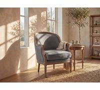 Fauteuil en lin - VENTE-UNIQUE - ALIENOR - Gris - Avec accoudoirs - Déhoussable - Intérieur