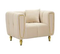 Fauteuil en métal doré et velours crème avec coussin 97x81x71 cm