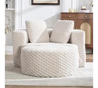 Fauteuil en Mousse avec Pouf en Fausse Fourrure, Salon, Beige, 129x116x65 cm