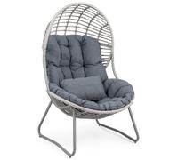 Fauteuil en osier synthétique COSTWAY, fauteuil de jardin avec coussins et structure métallique, chaise de jardin, fauteuil œuf, fauteuil de détente pour le salon, le balcon, le jardin ou la terrasse