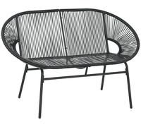 Fauteuil en rotin 2 places, style bohème, en rotin PE, 132 x 72 x 83 cm, noir, tressé à la main, résistant aux intempéries, charge maximale de 260 kg