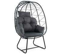 Fauteuil en rotin COSTWAY, fauteuil de détente surdimensionné avec coussin amovible et structure métallique, fauteuil de jardin gris