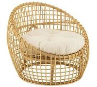 Fauteuil en Rotin & Coussin "Lise" 84cm Naturel Beige G
