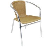 Bolero Lot de 4 Chaises en Aluminium et Rotin Naturel, Argent et Marron, Structure en Aluminium, Assise en Rotin PE, Empilables, Hauteur d'Assise 450 mm, Chaises en Rotin pour Terrasse, U422