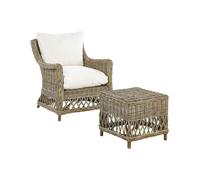 Fauteuil en Rotin Naturel pour Intérieur et Extérieur avec Repose-Pieds et Couss