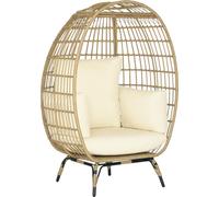 Fauteuil en rotin Outsunny de forme tressée, chaise en rotin avec coussin d'assise, fauteuil de jardin en métal