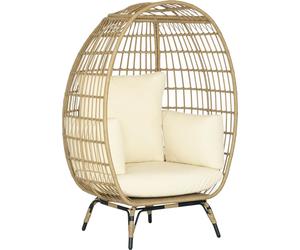 Fauteuil en rotin Outsunny de forme tressée, chaise en rotin avec coussin d'assise, fauteuil de jardin en métal