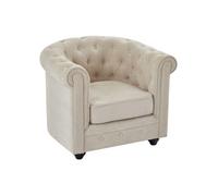 Fauteuil Chesterfield 1 place en tissu polyester beige capitonné déhoussable - 82x78x72 cm