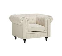 Fauteuil en Tissu Beige Dossier à Points Diamant Style Classique Chesterfield