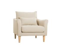 Fauteuil scandinave en tissu beige et bois clair KATE