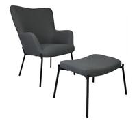 Fauteuil en tissu boucle gris avec repose-pieds eira