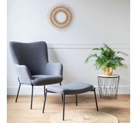 Fauteuil en tissu boucle gris avec repose-pieds eira