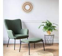 Happy Garden Fauteuil EIRA en tissu bouclé vert kaki avec repose-pieds