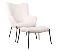 Fauteuil en tissu bouclette écru avec repose-pieds eira