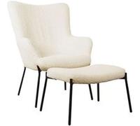 Happy Garden Fauteuil EIRA – Tissu bouclette écru avec repose-pieds, piétement en métal