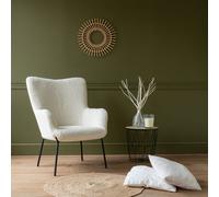 Happy Garden – Fauteuil EIRA – tissu bouclette écru, effet peau de mouton, piétement métal