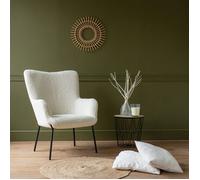 Happy Garden – Fauteuil EIRA – tissu bouclette écru, effet peau de mouton, piétement métal