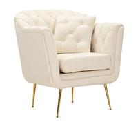 Fauteuil capitonné Budapest en tissu crème 88 x 83 x 91 cm Crème