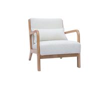 Fauteuil scandinave en tissu effet laine bou blanc et bois clair massif DERRY