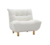 Fauteuil en tissu effet laine bouclée blanc et bois clair yumi
