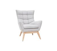 Fauteuil scandinave en tissu effet velours texturé gris clair et bois clair BRODY