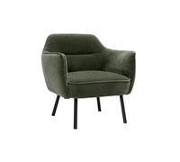 Fauteuil design en tissu effet velours vert kaki et métal noir LAURENS