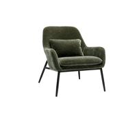 Fauteuil design en tissu effet velours vert kaki et métal noir MAXINE