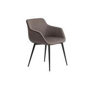 Angel Cerdá - Fauteuil de Salle à Manger Rembourré en Tissu Gris avec Passepoils Noirs - Chaise de Design Moderne avec Accoudoirs et Pieds en Acier Noir - 60 x 59 x 77 cm