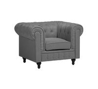 Fauteuil en Tissu Gris Clair Dossier à Points Diamant Style Classique Chesterfie