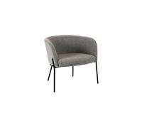 Fauteuil en tissu gris clair, pieds métal noir, assise rectangulaire, dossier arrondi, sans accoudoirs - Pomax, Polka - 71x62x68 cm