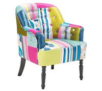 Fauteuil en Tissu Patchwork Bleu Rembourré Epais 2 Pieds Différents Pop Mandal