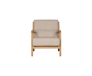 Fauteuil en tissu tissé beige, structure hévéa, tissu 100% polyester, fixe - Woood, Mark - 67x82x75 cm