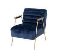 Amadeus Fauteuil Hutch en velours bleu nuit et laiton 60x76x73 cm