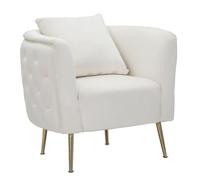 Mauro Ferretti Fauteuil Bucarest - Velours Crème - Pieds dorés, coussin - 76 cm