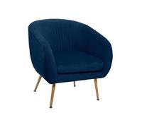 Fauteuil en velours coloris bleu plissé et pieds en métal doré - Longueur 74 x Profondeur 70 x Hauteur 78 cm - -